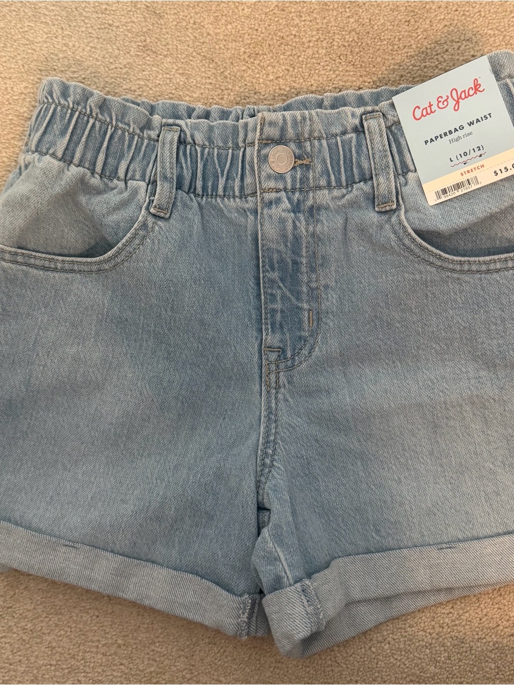 Cat & Jack Light Blue Paperbag Waist Denim Shorts